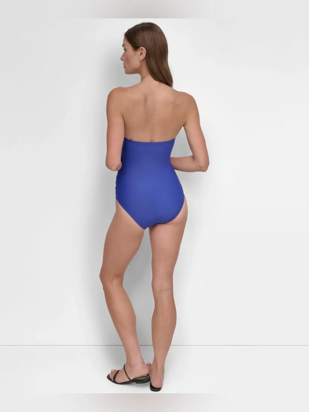 DKNY Women's U-Wire Bandeau One Piece Swimsuit with Tummy Control - Picture 2 of 7